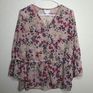 Liz Claiborne Floral Sheer Blouse Size Medium